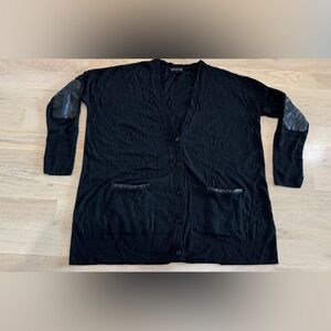 Banana Republic oversized black cardigan with faux leather trim size large